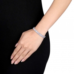 Landou Jewelry 925 Sterling Silver Rectangular-Cut Cubic Zirconia Tennis Bracelet