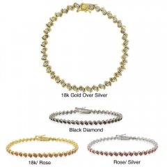 Landou Jewelry 925 Sterling Silver White, Black, or Champagne Cubic Zirconia Tennis Bracelet