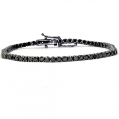 Landou Jewelry 925 Sterling Silver 14K White Rhodium Black Cubic Zirconia Tennis Bracelet