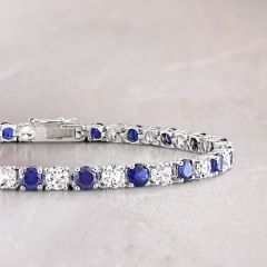 Landou Jewelry 925 Sterling Silver Created Blue and White Sapphire Patterned Birthstone Tennis Bracelet -7.25 in x 4.3mm x 2.7mm