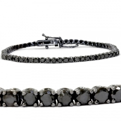 Landou Jewelry 925 Sterling Silver 14K White Rhodium Black Cubic Zirconia Tennis Bracelet