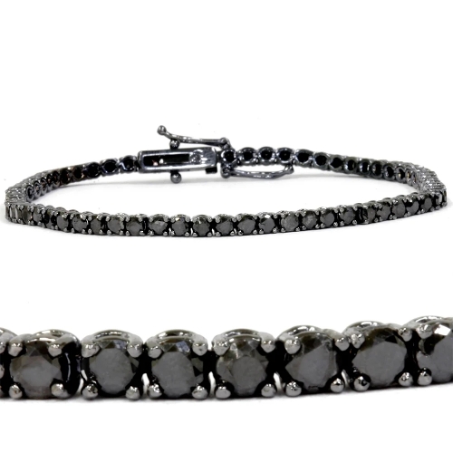 Landou Jewelry 925 Sterling Silver 14K White Rhodium Black Cubic Zirconia Tennis Bracelet