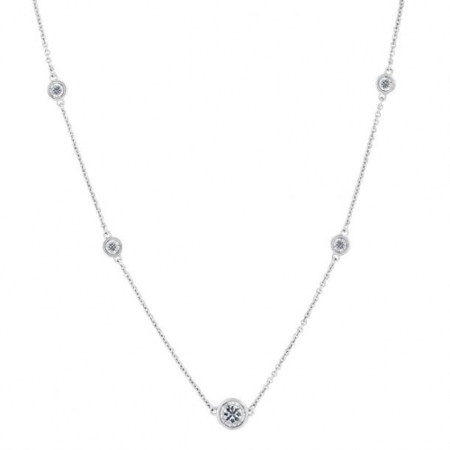 Landou Jewelry 925 Sterling Silver White Rhodium Plated Cubic Zirconia CZ by the Yard Necklace 16+2