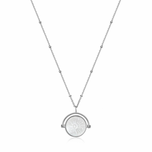 Landou Jewelry 925 Sterling Silver Sunbean Emblem Necklace Rhodium Plated