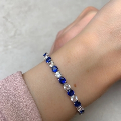 Landou Jewelry 925 Sterling Silver Created Blue and White Sapphire Patterned Birthstone Tennis Bracelet -7.25 in x 4.3mm x 2.7mm