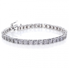 Landou Jewelry Sterling Silver Illusion Set Cubic Zirconia Tennis Bracelet
