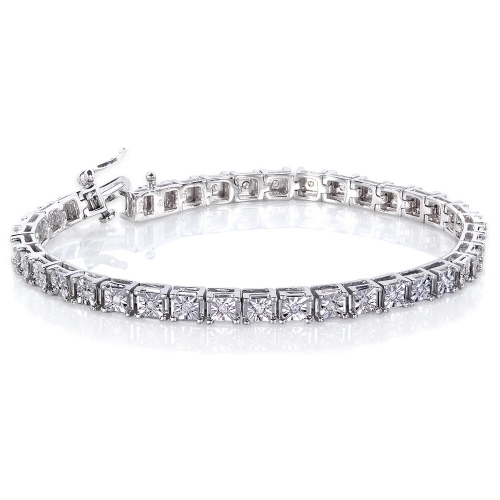 Landou Jewelry Sterling Silver Illusion Set Cubic Zirconia Tennis Bracelet
