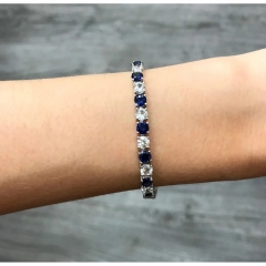 Landou Jewelry 925 Sterling Silver Created Blue and White Sapphire Patterned Birthstone Tennis Bracelet -7.25 in x 4.3mm x 2.7mm