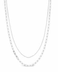 Landou Jewelry 925 Sterling Silver Small Link & Beaded Chain Layered Necklace
