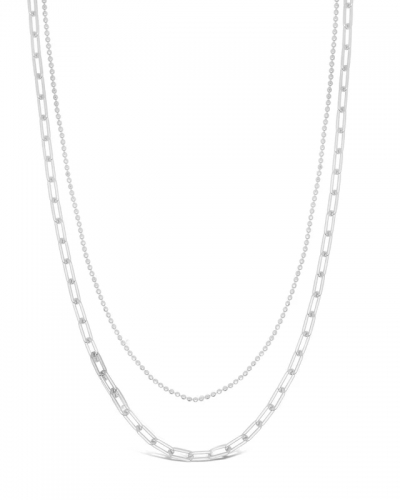 Landou Jewelry 925 Sterling Silver Small Link & Beaded Chain Layered Necklace