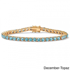 Landou Jewelry 925 Sterling Silver Cubic Zirconia Round Birthstone Tennis Bracelet in Gold Plated Color Fun