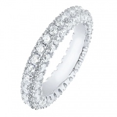 Landou Jewelry Sterling Silver Cubic Zirconia Rhodium Plated 3-row Eternity Ring