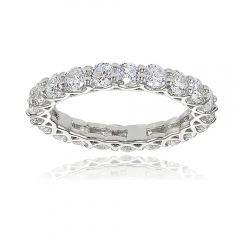 Landou Jewelry Sterling Silver White Cubic Zirconia 3mm Round-cut Eternity Band Ring