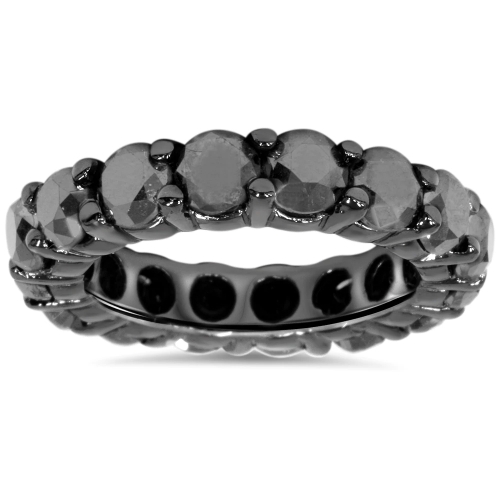 Landou Jewelry Sterling Silver Black Cubic Zirconia Eternity Ring