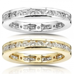 Landou Jewelry Sterling Silver Round Cubic Zirconia Channel Set Eternity Wedding Ring
