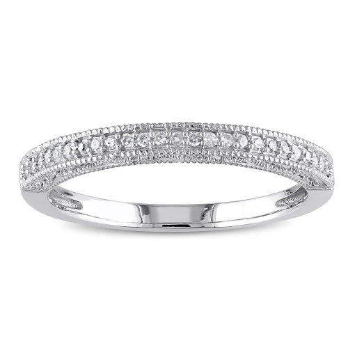 Landou Jewelry Sterling Silver Cubic Zirconia Stackable Semi-Eternity Band Ring