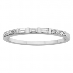 Landou Jewelry Sterling Silver Baguette and Round Cubic Zirconia Semi Eternity Band Ring
