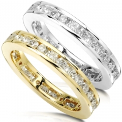 Landou Jewelry Sterling Silver Round Cubic Zirconia Channel Set Eternity Wedding Ring