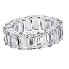 Landou Jewelry Sterling Silver Rhodium Plated Emerald-Cut Cubic Zirconia Eternity Ring