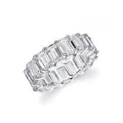 Landou Jewelry Sterling Silver Rhodium Plated Emerald-Cut Cubic Zirconia Eternity Ring