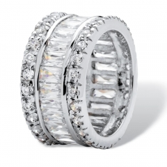 Landou Jewelry Sterling Silver Cubic Zirconia Rhodium Plated Eternity Bridal Ring