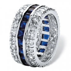 Landou Jewelry Sterling Silver Tone Blue Cubic Zirconia Eternity- Bridal Ring -White