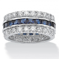 Landou Jewelry Sterling Silver Tone Blue Cubic Zirconia Eternity- Bridal Ring -White