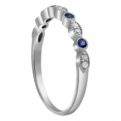White Gold Blue Sapphires and Cubic Zirconia Vintage Band Ring by Landou Jewelry