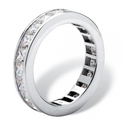 10K White Gold Plated Cubic Zirconia Channel Set Eternity-Bridal Ring