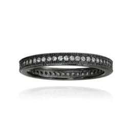 Landou Jewelry Black Rhodium-plated Stackable Cubic Zirconia Eternity Ring