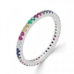 Landou Jewelry Rainbow Sapphire & Diamond Eternity Band Ring 14K Goldplated