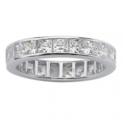 10K White Gold Plated Cubic Zirconia Channel Set Eternity-Bridal Ring