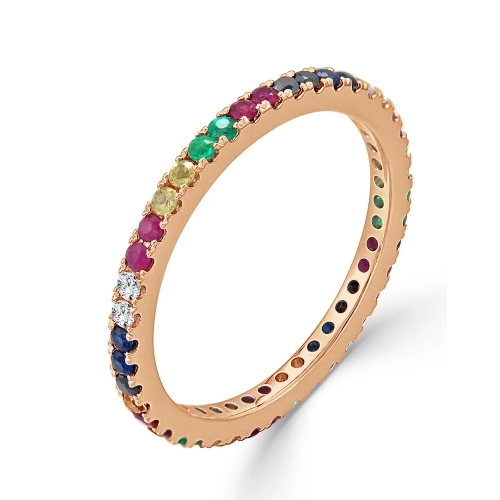 Landou Jewelry Rainbow Sapphire & Diamond Eternity Band Ring 14K Goldplated