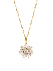 925 Sterling Silver 18K Gold Plated Cubic Zirconia Flower Pendant Necklace