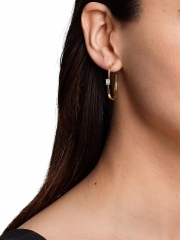 14K Yellow Gold & Emerald-Cut Fake Diamond Graduated Hoop Earrings in 925 Silver