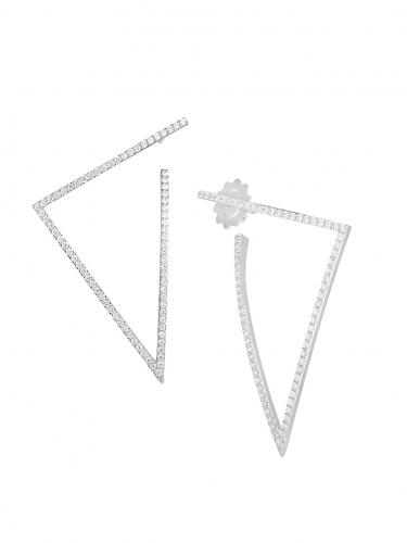 18K White Gold Plated & Artificial Diamond Triangle Hoop Earrings