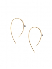 925 Sterling Silver 14K Yellow Gold Plated & Fake Diamond Bar Hoop Earrings