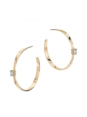 14K Yellow Gold & Emerald-Cut Fake Diamond Graduated Hoop Earrings in 925 Silver