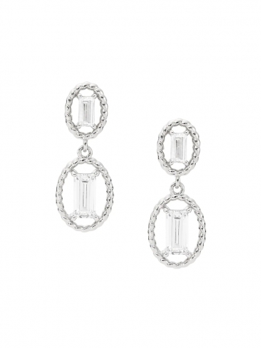 Veritas Twist Rhodium Plated 925 Sterling Silver Cubic Zirconia Drop Earrings