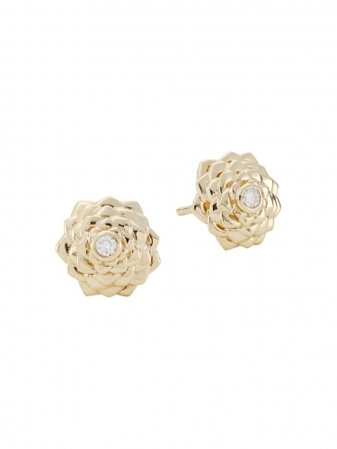 14K Gold Plated & Cubic Zirconia Camellia Stud Earrings