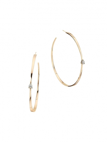 14K Yellow Gold Plated & Pear-Cut Diamond Graduated Hoop Earrings