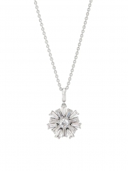 925 Sterling Silver 18K Gold Plated Cubic Zirconia Flower Pendant Necklace in Rhodium Plated