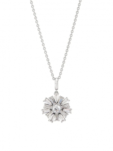 925 Sterling Silver 18K Gold Plated Cubic Zirconia Flower Pendant Necklace in Rhodium Plated