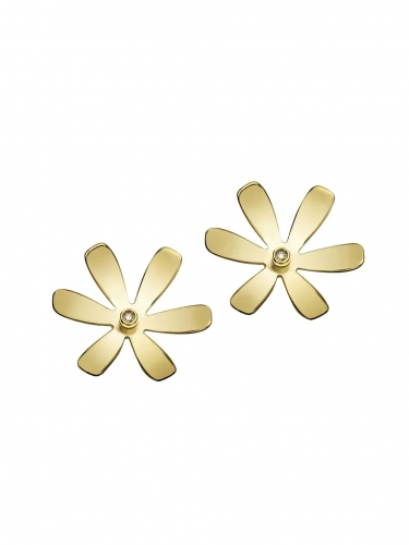 14K Gold Plated & Cubic Zirconia Flower Stud Earrings