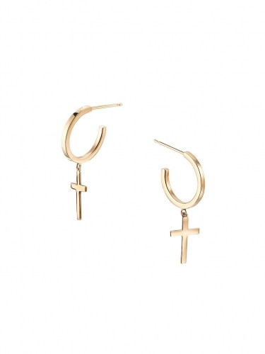 14K Yellow Gold Plated Cross Drop Earrings for Women