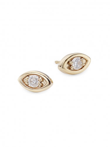 14K Yellow Gold & Cubic Zirconia Large Evil-Eye Stud Earrings