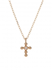 14K Yellow Gold-Plated Fake Diamond Beaded Cross Pendant Necklace 925 Silver