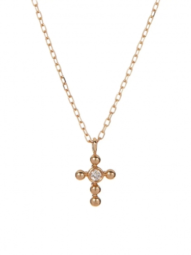 14K Yellow Gold-Plated Fake Diamond Beaded Cross Pendant Necklace 925 Silver