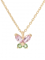 Watermelon 14K Yellow Gold, Pink Sapphire, Tsavorite Butterfly Pendant Necklace