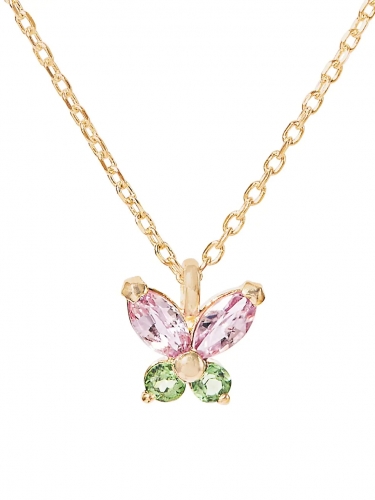 Watermelon 14K Yellow Gold, Pink Sapphire, Tsavorite Butterfly Pendant Necklace